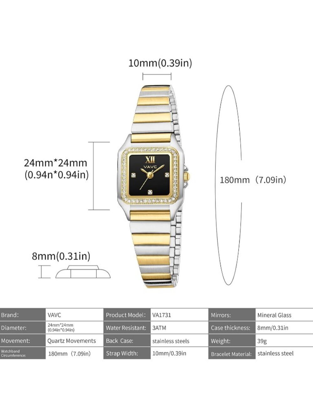 Women's Black-Tow tone Diamond with Rectangular Case Minimalist Dial Wrist Watch - Picture 4 of 7